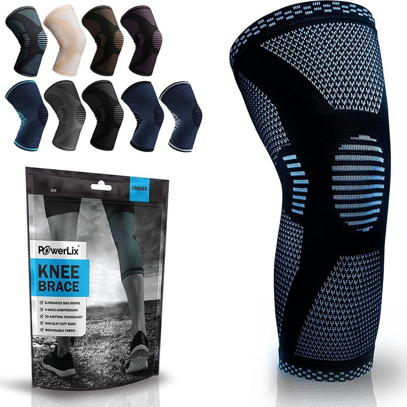 POWERLIX Knee Compression Sleeve Best Knee Brace for Knee Pain for Men Women Knee Support for Running Basketball Volleyball Weightlifting Gym Workout Sports Light Blue L